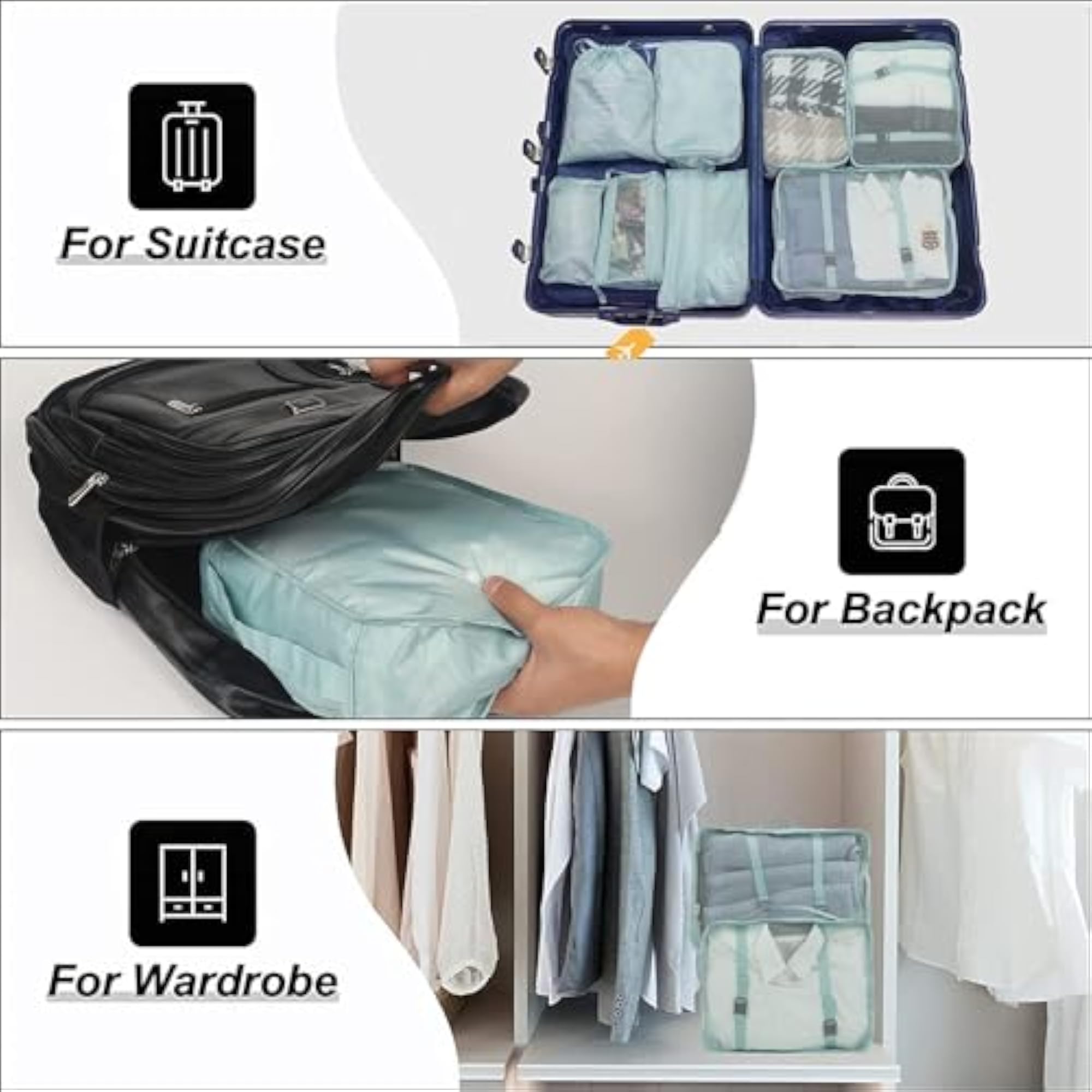 7-Piece Travel Packing Cubes Set, Beige, Polyester